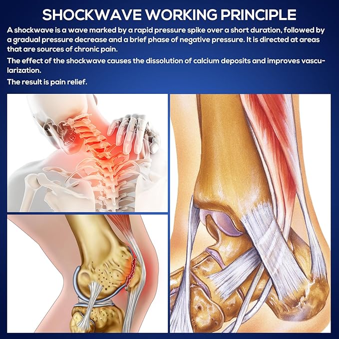 Portable Shockwave Therapy Machine for Body Muscle Massager Pain Relief Back Waist Leg and Golf Elbow Shock Wave Deep Tissue Pain Relief with 7 Massage Heads