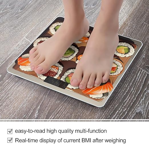 Many Sushi Food Bathroom Scale Automatic Power On/Off Body Scales LCD Backlight Display Square Digital Scale Rounded Corners Bathroom Scales for Home Bedrooms