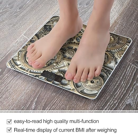 Cool Steampunk Gears Scale for Body Weight Accurate Digital Bathroom Scale Toughened Glass High Precision Scales Smart Weight Scales with Large LCD Backlight Display Weighing Machine