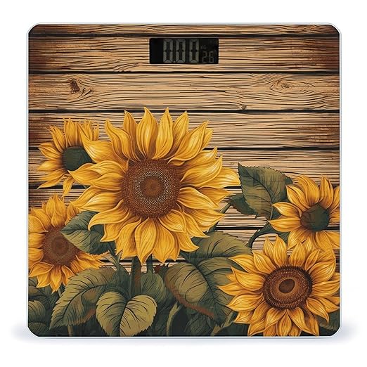 Paint Wooden Board Sunflower Scale for Body Weight Digital Bathroom Scale Accurate Smart Weight Scales with Large Display Weighing Machine High Precision Scales