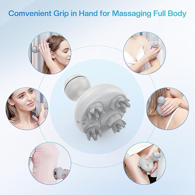 COMFIER Electric Scalp Head Massager with 4 Soft Silicone Massage Heads Portable Hair Massager for Hair Growth Relieve Stress Head Scratcher for Deep Relaxation Dog Cat Massager Gray