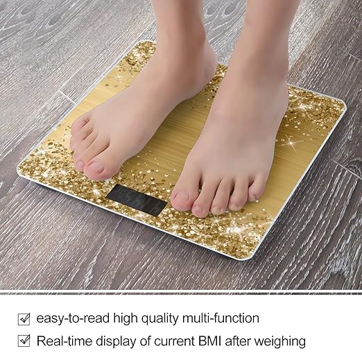 Digital Scales for Body Weight Highly Accurate 400 LB Capacity Auto On and Off Scale Glittery Gold Foil