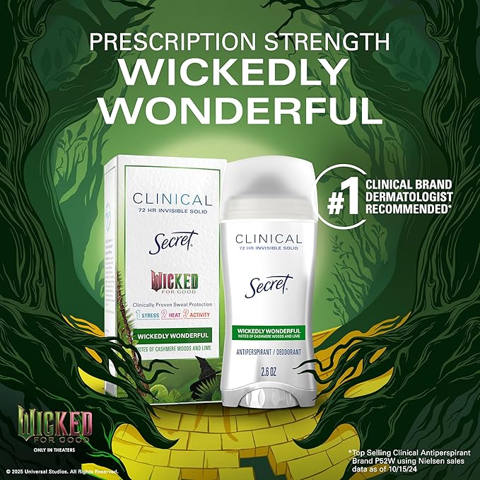 Olay Wicked Body Wash + Secret Invisible Solid Antiperspirant Deodorant Bundle Wickedly Wonderful Elphaba’s Edition Cashmere Woods &amp Lime Scent 20 fl oz + 2.6 oz (Pack of 2)