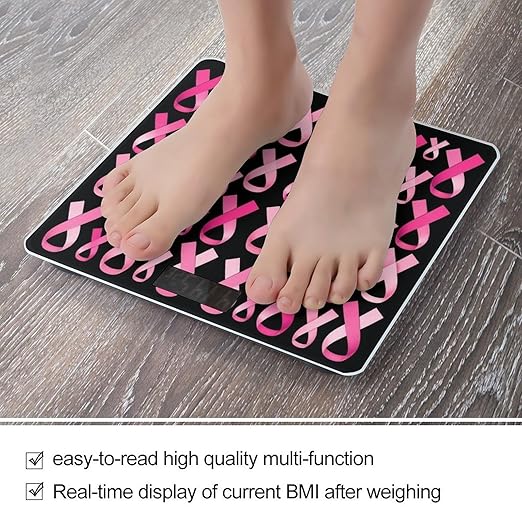 Women's Fashion Automatic Switch Digital Bathroom Weighing Scale Smart Scale Breast Cancer Awareness Ribbons Pink