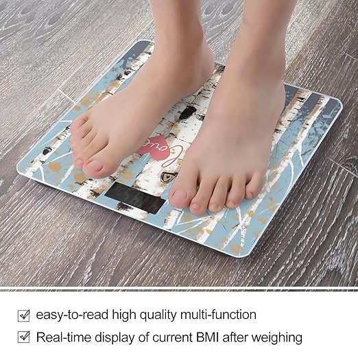 Love Birch Tree Scale for Body Weight Anti-Slip Tempered Glass Digital Bathroom Scales Clear LCD Display Weighing Scale Safe Rounded Corners Smart Scales