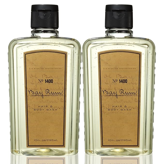 C.O. Bigelow Bay Rum Hair &amp Body Wash for Men Pack of 2 Citrus Spice Scented Men's 2 in 1 Shampoo &amp Body Wash with Aloe Vera 10 Fl Oz