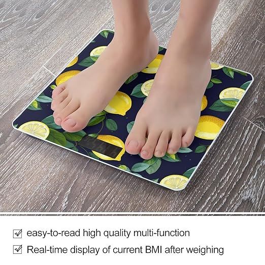 Lemon Fruit Bathroom Scale Large LCD Backlight Display Digital Scale Rounded Corners Body Scales Automatic Power On/Off Bathroom Scales for Home Bedrooms