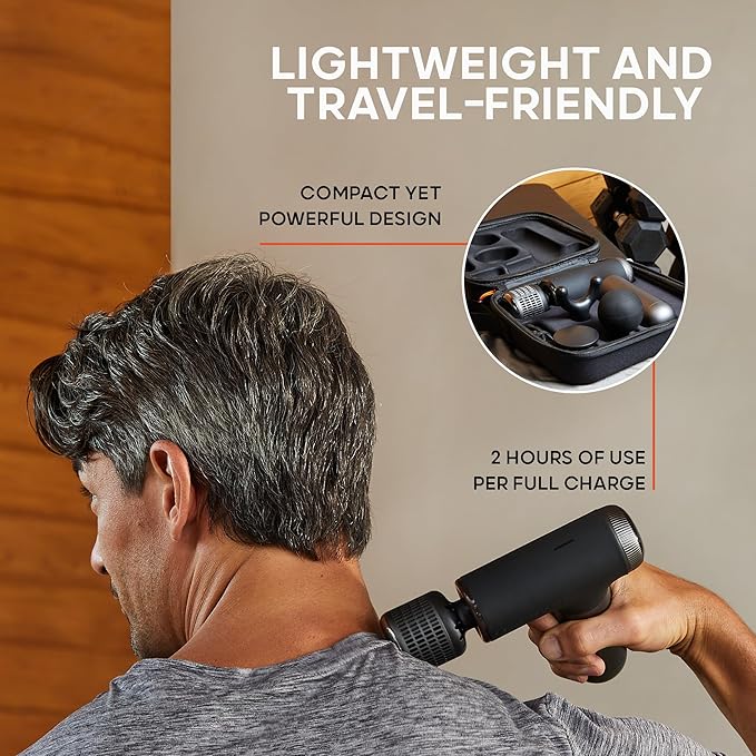 Sharper Image® Powerboost® Pro+ Hot &amp Cold Compact Deep Tissue Massage Gun - 6 Speed 4 Attachments Travel Case| Soothing Heat &amp Cold Therapy| Portable Lightweight Full Body Shoulder &amp Ba