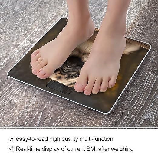 Pug Dog Bathroom Scale Rounded Smart Scale for Body Weight Automatic Power On/Off Weight Scales Accurate Bathroom Digital Scales for Pet Home Bedroom Kitchen