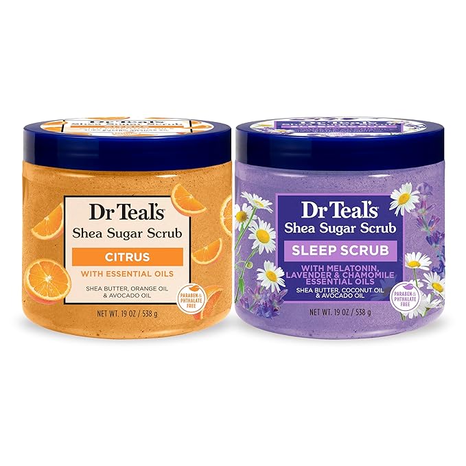Dr Teal's Body Wash &amp Sugar Scrub Bundle with Epsom Salt Vitamin C &amp Essential Oils 24oz Body Wash (Pack of 2) &amp 19oz Sugar Scrub (Pack of 2)