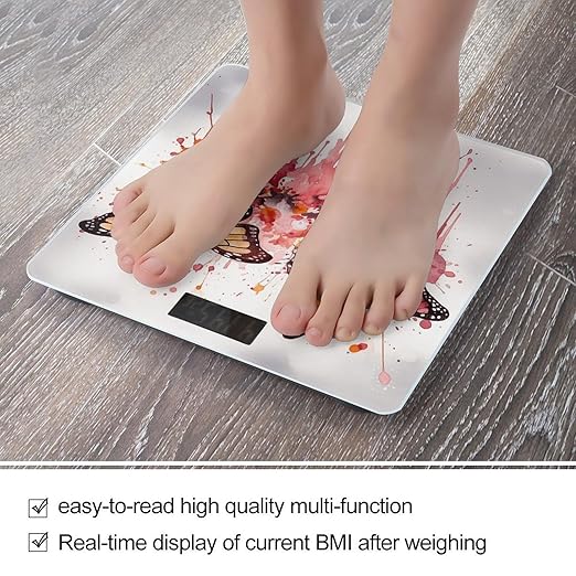 Butterfly Drip Spray Watercolor Scale for Body Weight Highly Accurate Digital Bathroom Scale Sturdy Tempered Glass Weighing Scales with LCD Display Fashion Body Fat Smart Scales 400lb