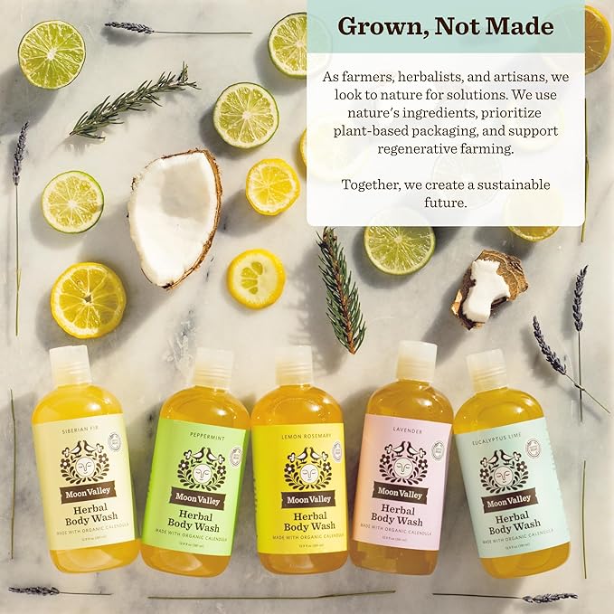 Herbal Body Wash Eucalyptus Lime by Moon Valley All Natural Ingredients No Parabens Vegan Moisturizing Essential Oils Two Pack
