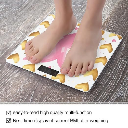 Gold Pink Heart Weight Scale Digital Electronic Scales Bathroom Scale Larg LCD Backlight Display High Precision MeasurementsTempered Glass