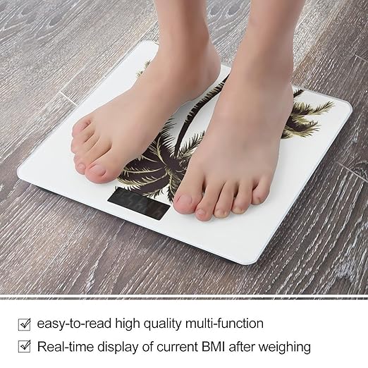 Palm Tree Bathroom Scale Large LCD Backlight Display Digital Scale Rounded Corners Body Scales Automatic Power On/Off Bathroom Scales for Home Bedrooms
