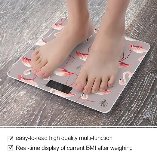 Pink Flamingo Pattern Bathroom Scale for Body Weight 400 Lb Weight Scale with High Precision Sensors Tempered Glass Highly Accurate Digital Weighing Machine for People