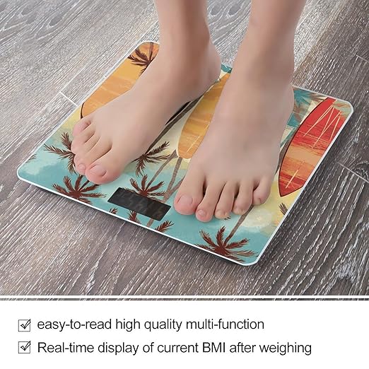 Surfboard Palm Tree Bathroom Scale Weight Scale for Body WeightHighly Accurate Digital Weighing Machine Clear LED Display Digital Bathroom Body Scale 400lb/182kg