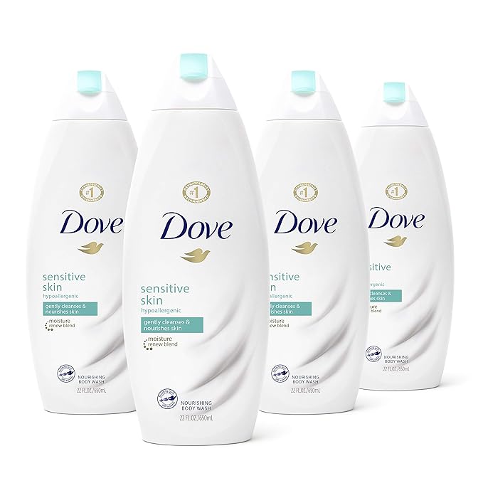 Dove Sulfate Free and Hypoallergenic Sensitive Skin Body Wash 22 Fl Oz (Pack of 4)