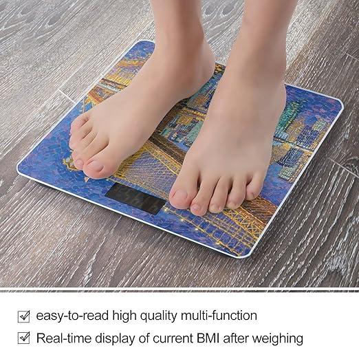 Brooklyn Bridge Dot Lights Scale for Body Weight Sturdy Tempered Glass Weighing Scales with LCD Display Accurate Digital Bathroom Scale Convenient Body Fat Smart Scales Easy Read