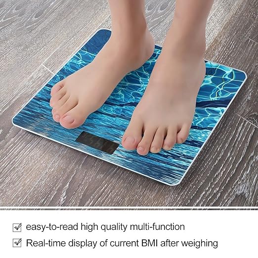 Blue Swimming Pool Scale for Body Weight Highly Accurate Digital Bathroom Body Scale Digital Bathroom Scales for People Anti-Slip Large LCD Display Smart Scales