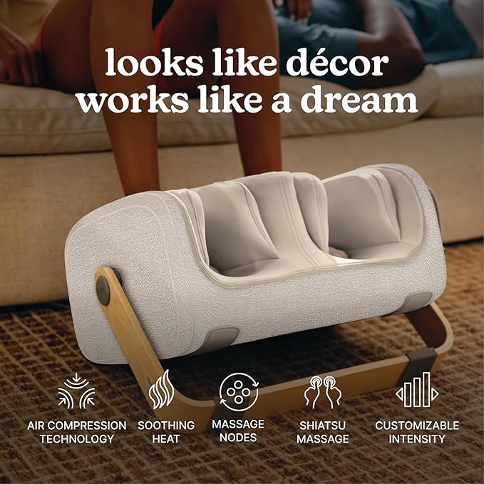 Homedics Luxe Comfort Foot Massager &amp Calf Massager with Heat Shiatsu Deep Kneading Air Compression Circulation Boost Relaxation Adjustable Modes Post-Workout Recovery