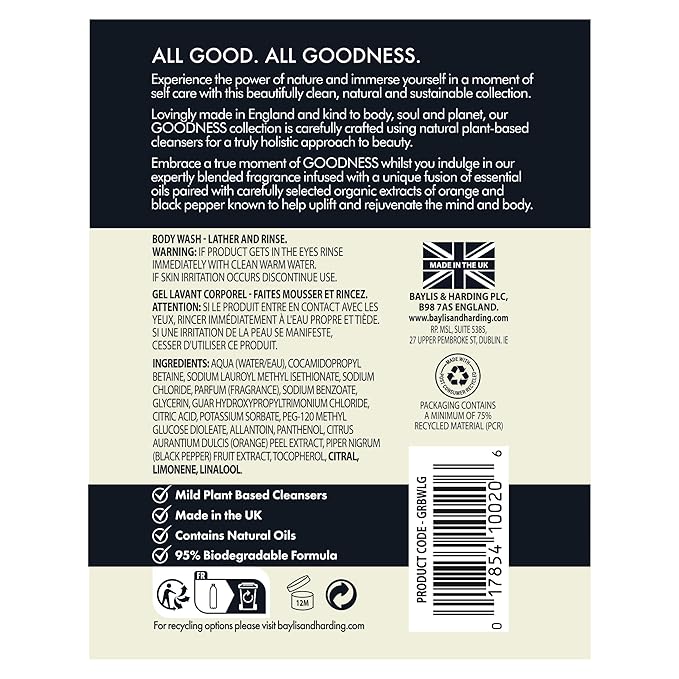 Baylis &amp Harding Liquid Body Wash Soap Goodness Lemongrass &amp Ginger 16.9oz/500ml