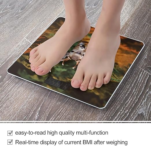 Deer Among Thick Leaves Scale for Body Weight Sturdy Tempered Glass Weighing Scales with LCD Display Accurate Digital Bathroom Scale Convenient Body Fat Smart Scales 400lb