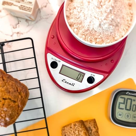 Escali Primo Digital Food Scale Multi-Functional Kitchen Scale and Baking Scale for Precise Weight Measuring and Portion Control 8.5 x 6 x 1.5 inches Warm Red