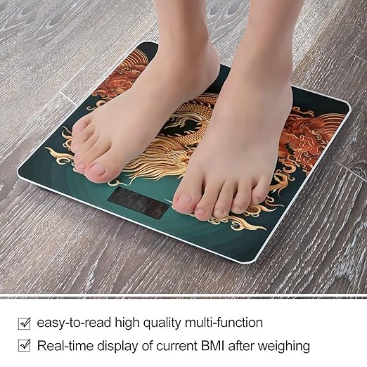 Digital Bathroom Scale for Body Weight Scale with Bright LCD Display High Accuracy Step-On Technology Auto On/Off Dragon Chinese Background Digital Scales 400 Lbs /180kg