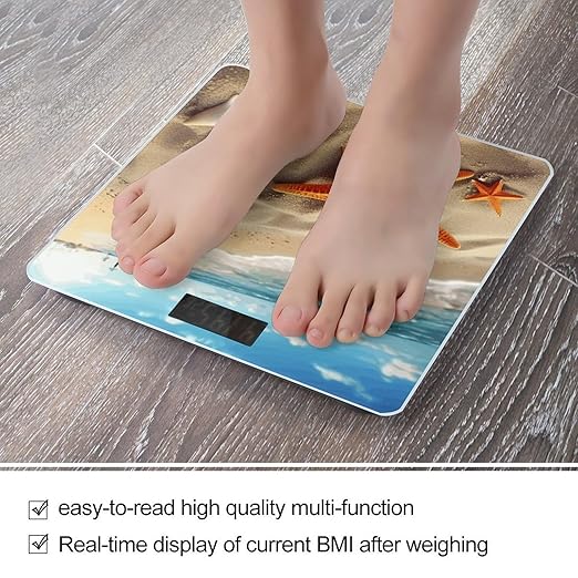 Sea Beach Starfish Scale with LCD Precision Weighing Scales Sturdy Tempered Glass Weight Scales Easy-to-Read Anti-Slip Weight Digital Bathroom Scale for Daily