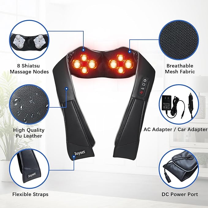 Joyset Neck Massager for Pain Relief Deep Tissue with HeatShiatsu Neck and Back Massager 4D Deep Kneading Massage for ShoulderGifts for Women Men Mom Dad Friend