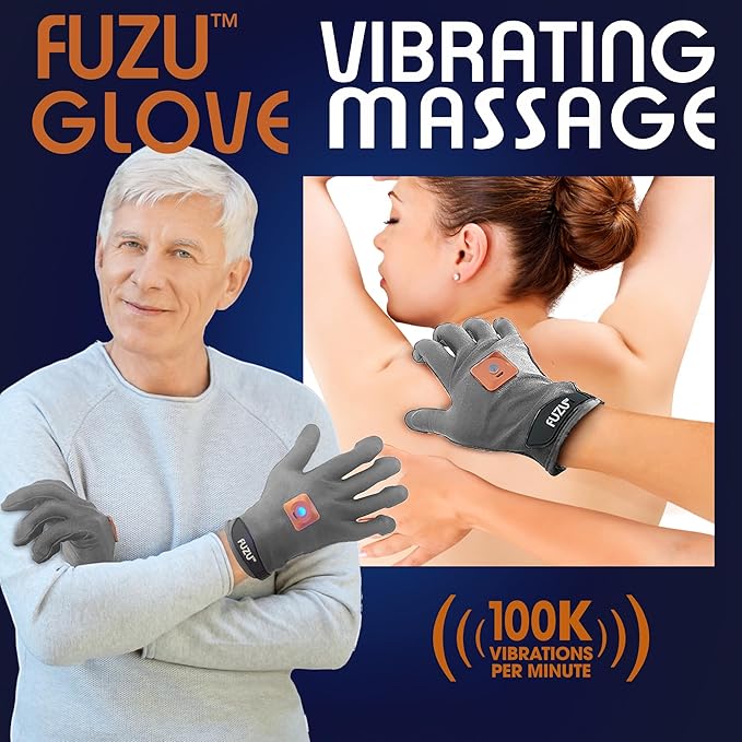 Fuzu Vibrating Massage Gloves Used for Couples Massages Massaging Sore Muscles Back Neck Shoulders Legs 20 Speeds &amp Patterns Rechargeable &amp Waterproof | Pair Eco-Friendly Packaging Gre
