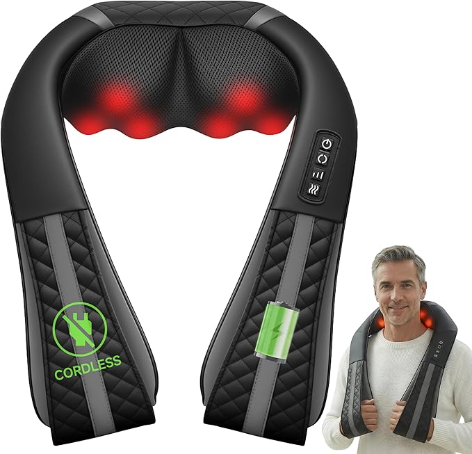 Snailax Cordless Neck Massager with Heat Shiatsu Neck Back Massager for Pain Relief Deep Tissue 4D Kneading Shoulder Massager Pillow for Shoulder Leg Rechargeable Massage Gifts for Mom Dad