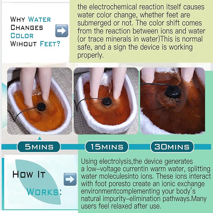 ANDECH® Portable Ion Foot Spa-Ion Foot Bath Detox Machine-for ToxinsHeavy Metals&ampFree RadicalsNo Bucket Design with Himalayan Pink Salt with Array Disposable Liners TowelEasy 30' Home Detox