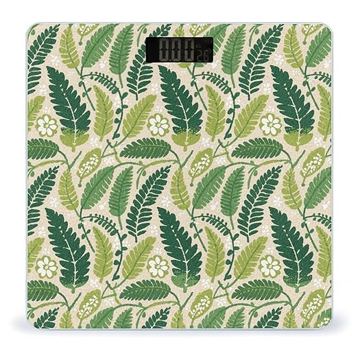 Green Leaves Print Weight Scale Large Bathroom Scales Digital Weight with Bright LED Display Non Slip Automatic Weighing Scale Fashion Weighing Machine for Body