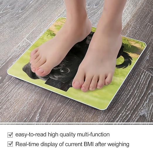 Cartoon Black Bulldog Weight ScaleClear LED Display Bathroom Digital Weighing ScaleTempered Glass Digital Bathroom Scale for Body Weight Capacity Up to 400 Lbs