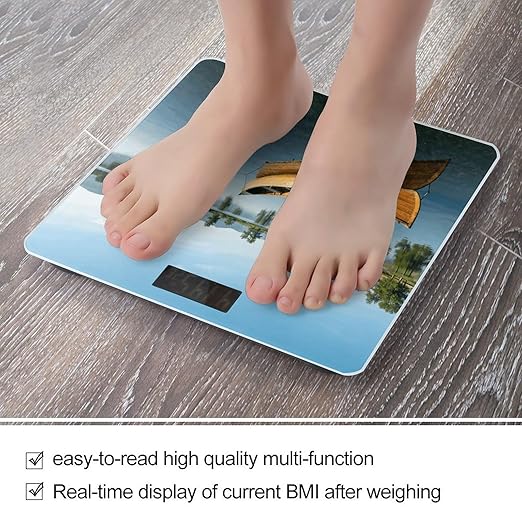 Canoe Lake Weight ScaleClear LED Display Bathroom Digital Weighing ScaleTempered Glass Digital Bathroom Scale for Body Weight Capacity Up to 400 Lbs