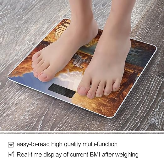 Autumn Scene Pattern Scale for Body Weight Anti-Slip Tempered Glass Digital Bathroom Scales Clear LCD Display Weighing Scale Safe Rounded Corners Smart Scales