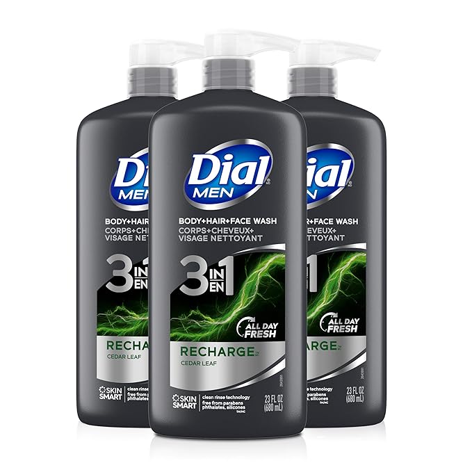 Dial Body Wash Refresh &amp Renew Spring Water 23 fl oz (Pack of 3) &amp Men 3in1 Body Hair and Face Wash Recharge 69 fl oz (3-23 fl oz Bottles)