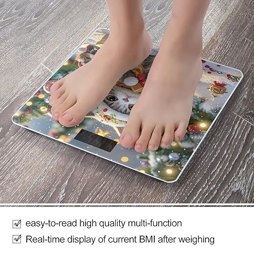 Cute Cat Sing Christmas Carols Bathroom Scale for Body Weight Bathroom Weighing Scales with Back Lit LED Display Sturdy Tempered Glass Body Weight Bathroom Scale 400lb Weighing