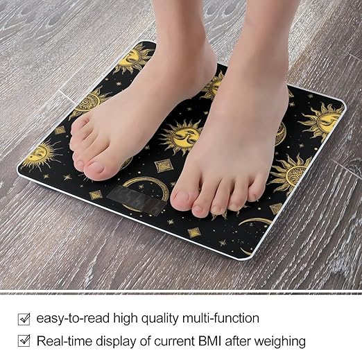 Men's Smart Scale for Body Weight Digital Bathroom Weighing Scale Automatic Switch Energy Saving Scale Sun Moon Star Gold Black