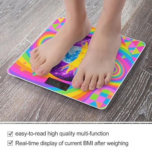 Sun and Moon Psychedelic Scale for Body Weight Sturdy Tempered Glass Weighing Scales with LCD Display Accurate Digital Bathroom Scale Convenient Body Fat Smart Scales Easy Read