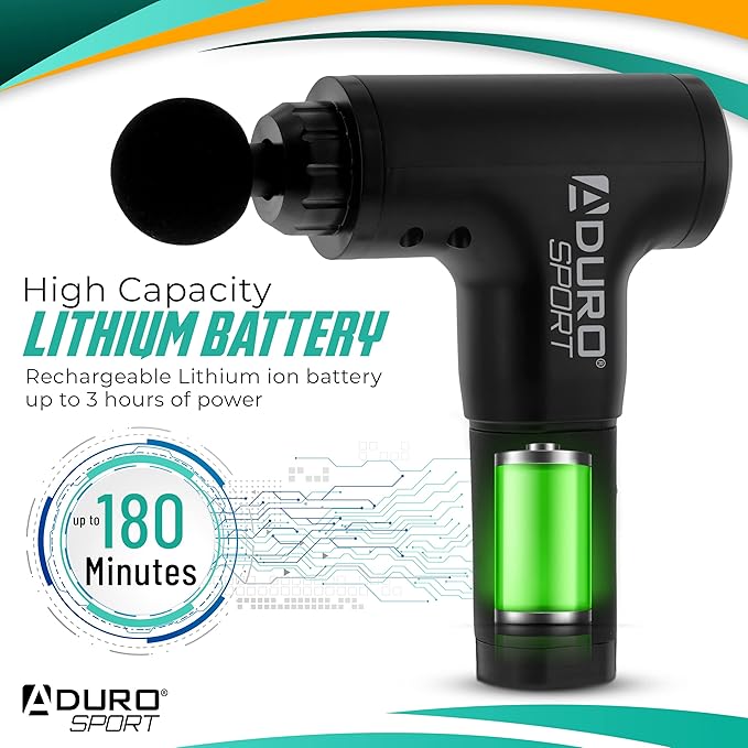 Aduro Percussion Massage Gun Deep Tissue Muscle Massage Gun Handheld Elite Recovery™ Electric Hand Held Therapy Massager Gun Perfect for Athletes Full Body Back Neck Shoulder Pain Relief (Black)