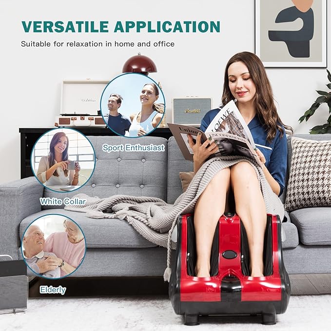 Giantex Foot and Calf Massager with Heat - Shiatsu Foot Massager Machine with Vibration Deep Kneading 3-Level Intensity Modes Electric Foot Massager for Tired Feet Leg Calf Pain Relief (Red)