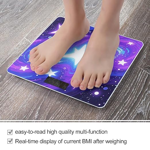 Starry Print Bathroom Scale for Body Weight LCD Display Digital Bathroom Scale Tempered Glass Bathroom Weight Scales Fashion Smart Scales for Home Bedroom 400 Lb