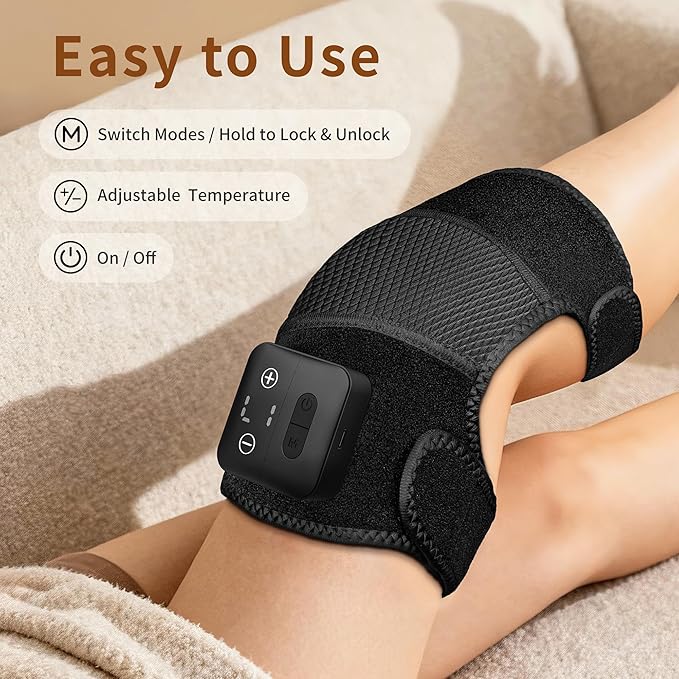 Nekteck Knee Massager with Heat - Cordless Heated Knee Brace with Vibration for Pain Relief Rechargeable Knee Heating Pad with 5 Heat Levels and 3 Massage Mode (2 Packs)