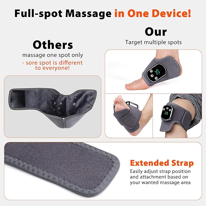 UOTT Foot and Ankle Massager for Foot Renew Triple Method Massager for Heel Arch &amp Ankle Refresh Adjustable Heat &amp Vibration Level Portable and Easy Use Includes Extension Strap (1pcs)