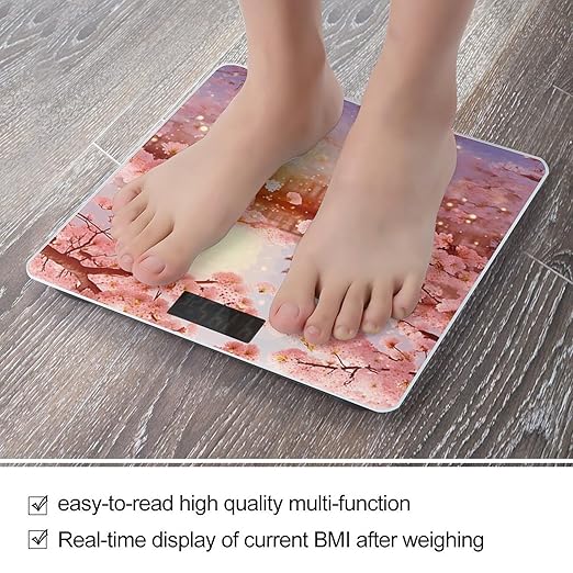 Digital Bathroom Scale for Body Weight Scale with Bright LCD Display High Accuracy Step-On Technology Auto On/Off Cherry Blossoms Digital Scales 400 Lbs /180kg