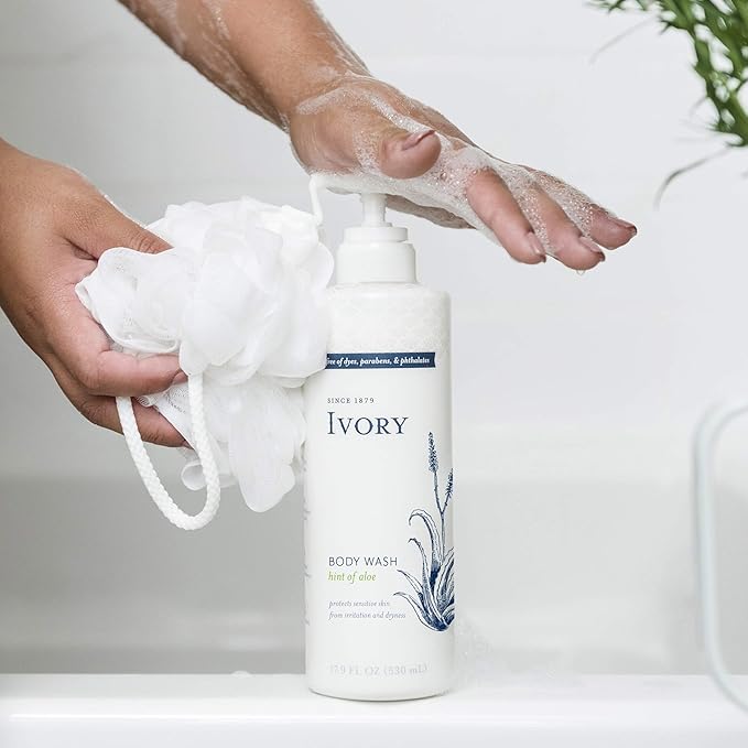 Ivory Sensitive Skin Moisturizing Body Wash Hint of Aloe 17.9 Fl Oz (Pack of 4)