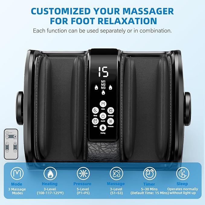 HSA Store FSA Eligible Foot Massager with Heat 3 Heating Therapy 5 Intensity Deep Kneading Rolling for Calf-Feet-Arm Circulation Plantar Fasciitis and Pain Relief