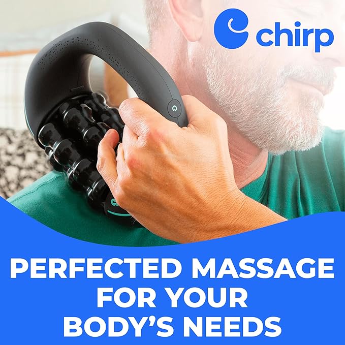 Chirp RPM Mini - Rolling Percussive Massager Percussive Therapy Whole Body Relief Deep Tissue and Muscle Recovery Percussion Massage Rechargeable Hands-Free Base Powerful 3-Speed Spin